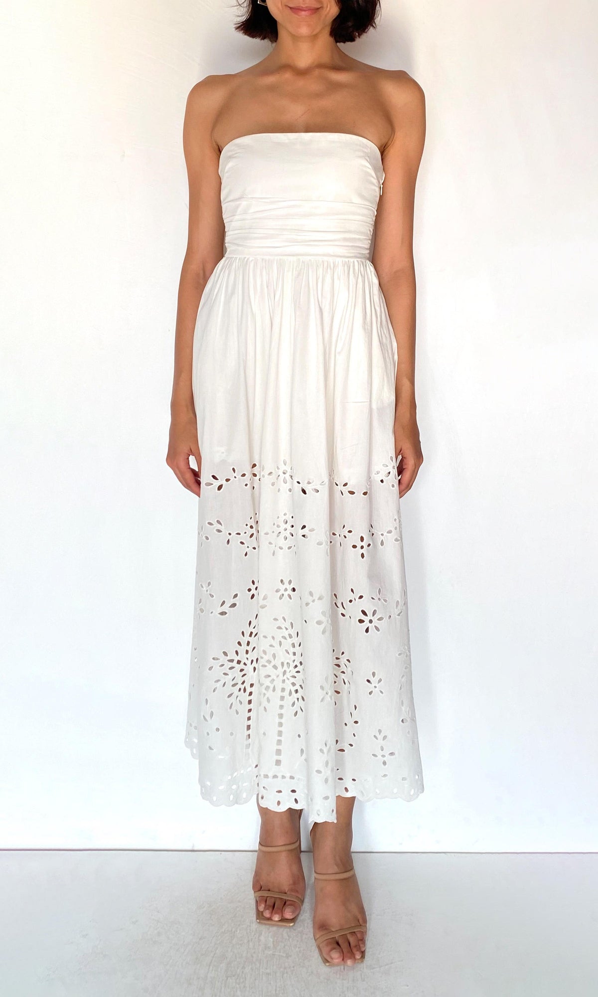 Hemant And Nandita | Bagh Cotton Ruched Bodice Midi Dress | White