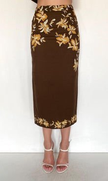 Womens | Bota Linen Cotton Fitted Midi Skirt | Brown
