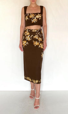 Womens | Bota Linen Cotton Fitted Midi Skirt | Brown