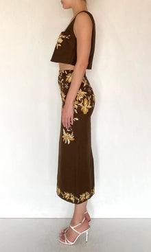 Womens | Bota Linen Cotton Fitted Midi Skirt | Brown