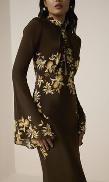 Womens | Bota Viscose Natural Crepe Long Ruffle Kaftan | Brown