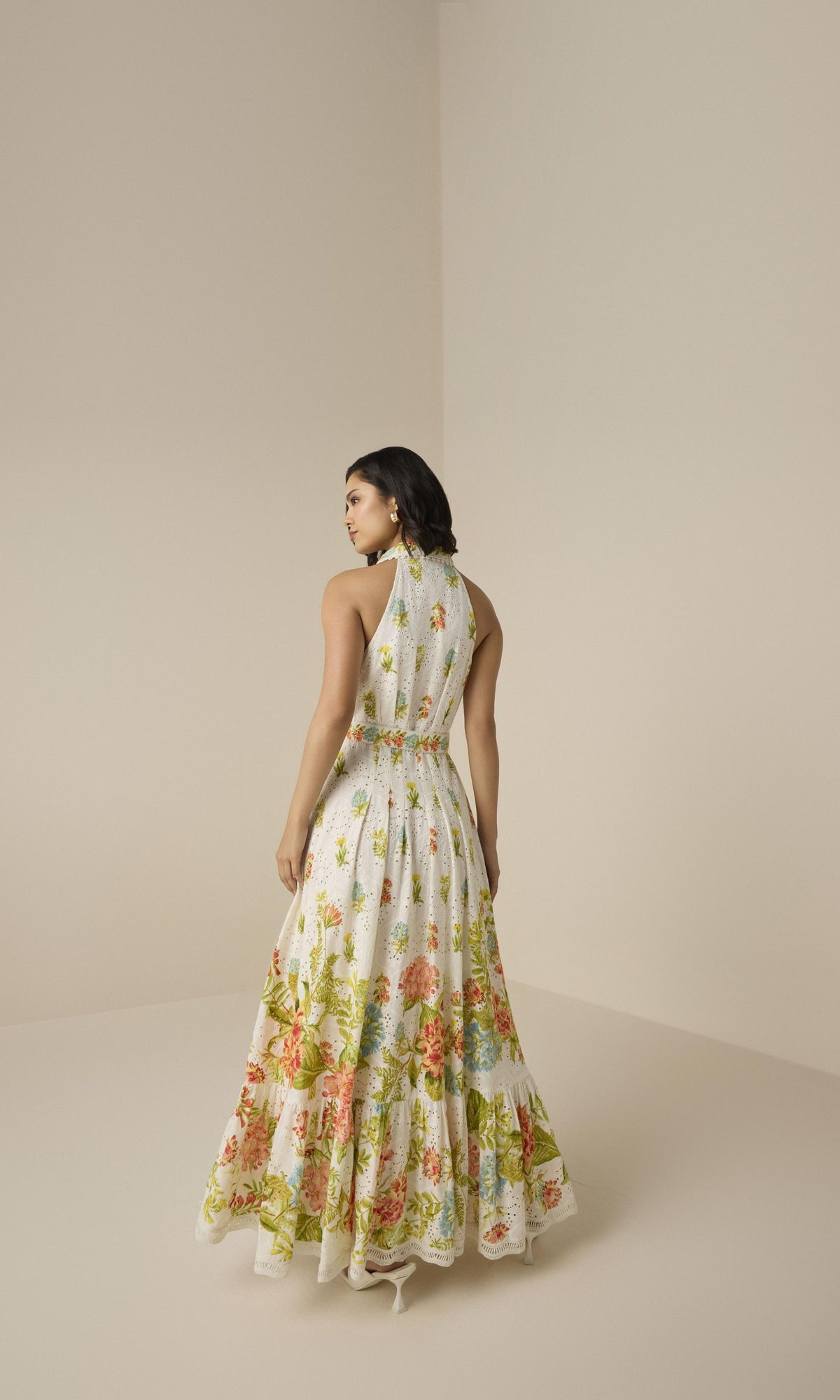 Hemant And Nandita | Dhun Cotton Schiffly Long Shirt Dress With Buckle Belt | Multi