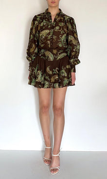 Hemant And Nandita | Dira Viscose Organza Linen Boho Shirt | Dark Brown