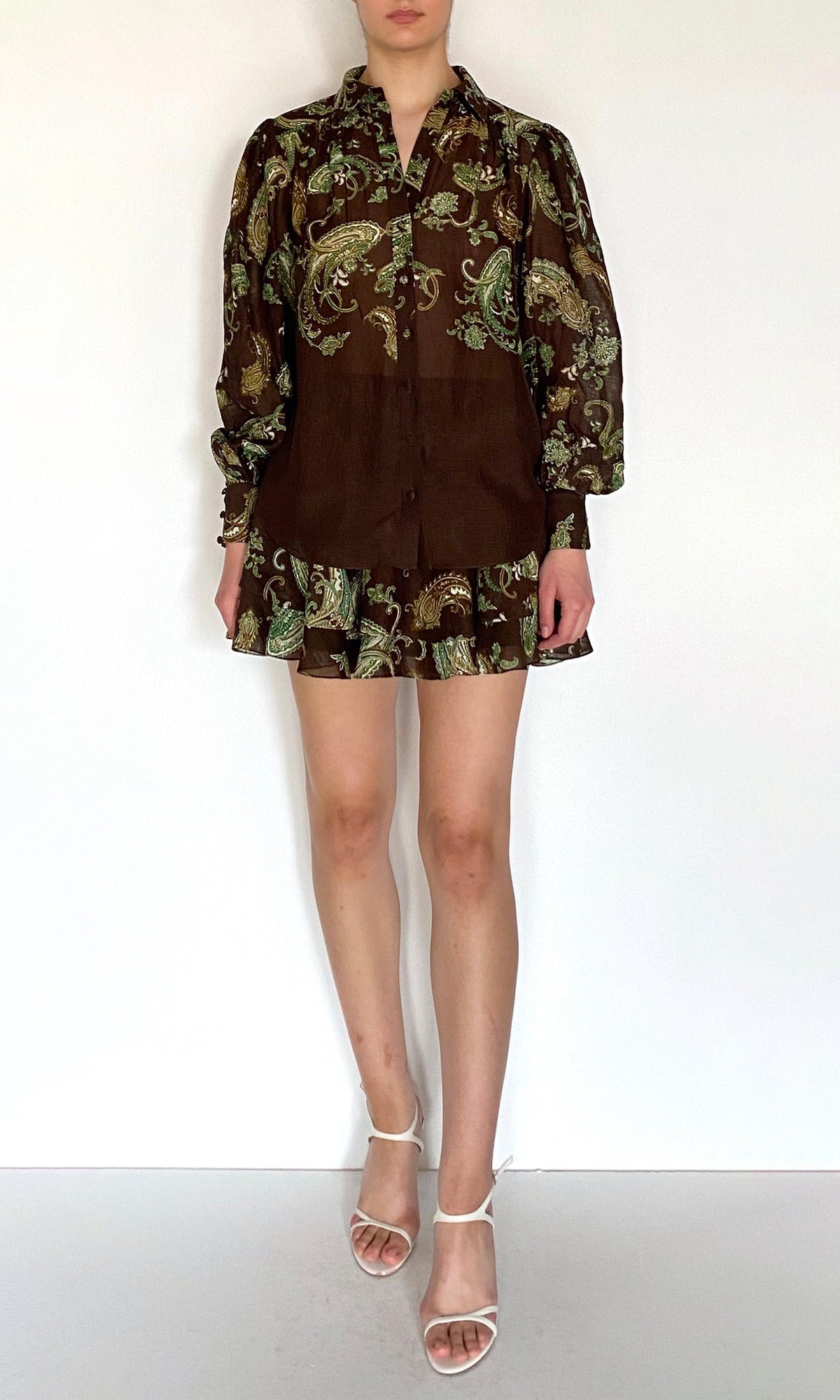 Hemant And Nandita | Dira Viscose Organza Linen Boho Shirt | Dark Brown