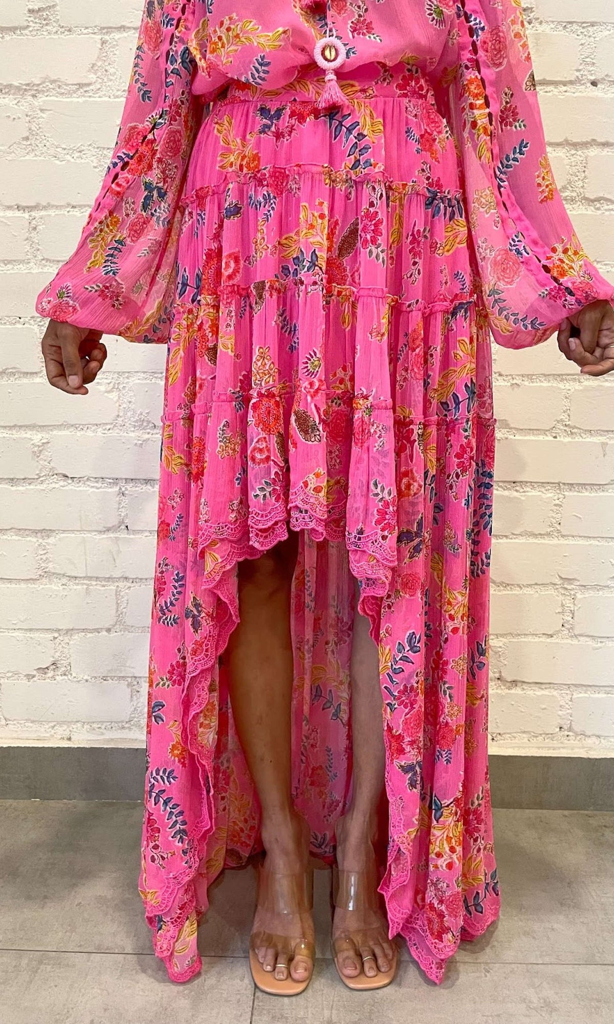 Womens | Fiora Viscose Crinkle Chiffon Long Skirt | Pink