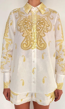 Womens | Fiza Cotton Oversized Shirt | White Yellow
