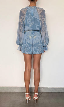 Hemant And Nandita | Fiza Viscose Crinkle Chiffon Romper With Tie Belt | Powder Blue