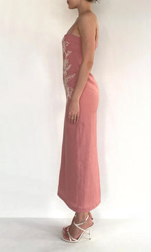 Hemant And Nandita | Gul Linen Cotton Strappy Midi Dress | Dusty Pink