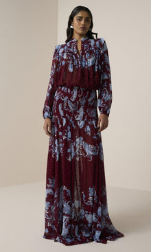 Womens | Hiba Dotted Lurex Long Skirt | Merlot