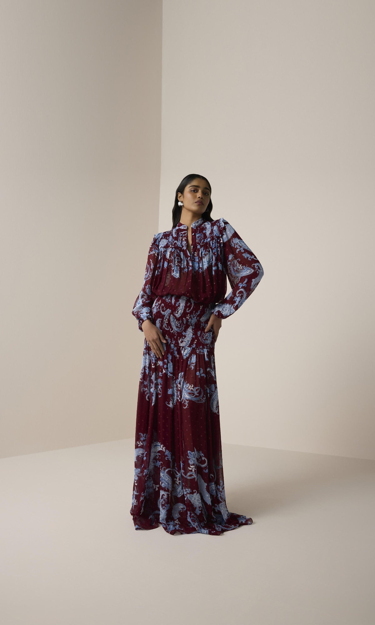 Womens | Hiba Dotted Lurex Long Skirt | Merlot
