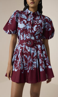 Hemant And Nandita | Hiba Linen Cotton Collared Mini Shirt Dress | Merlot