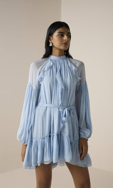 Womens | Hiya Viscose Flat Chiffon Short Dress | Powder Blue
