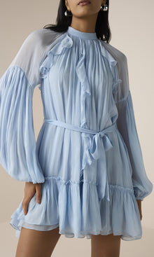 Womens | Hiya Viscose Flat Chiffon Short Dress | Powder Blue