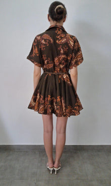 Hemant And Nandita | Inv Cotton Lilen Short Dress Braided Belt | Brown Multi
