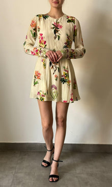 Hemant And Nandita | Inv Natural Crepe Floral Print Short Dress | Cream