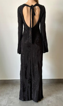 Hemant And Nandita | Inv Viscose Flower Jacquard Boat Neck Maxi Dress | Black