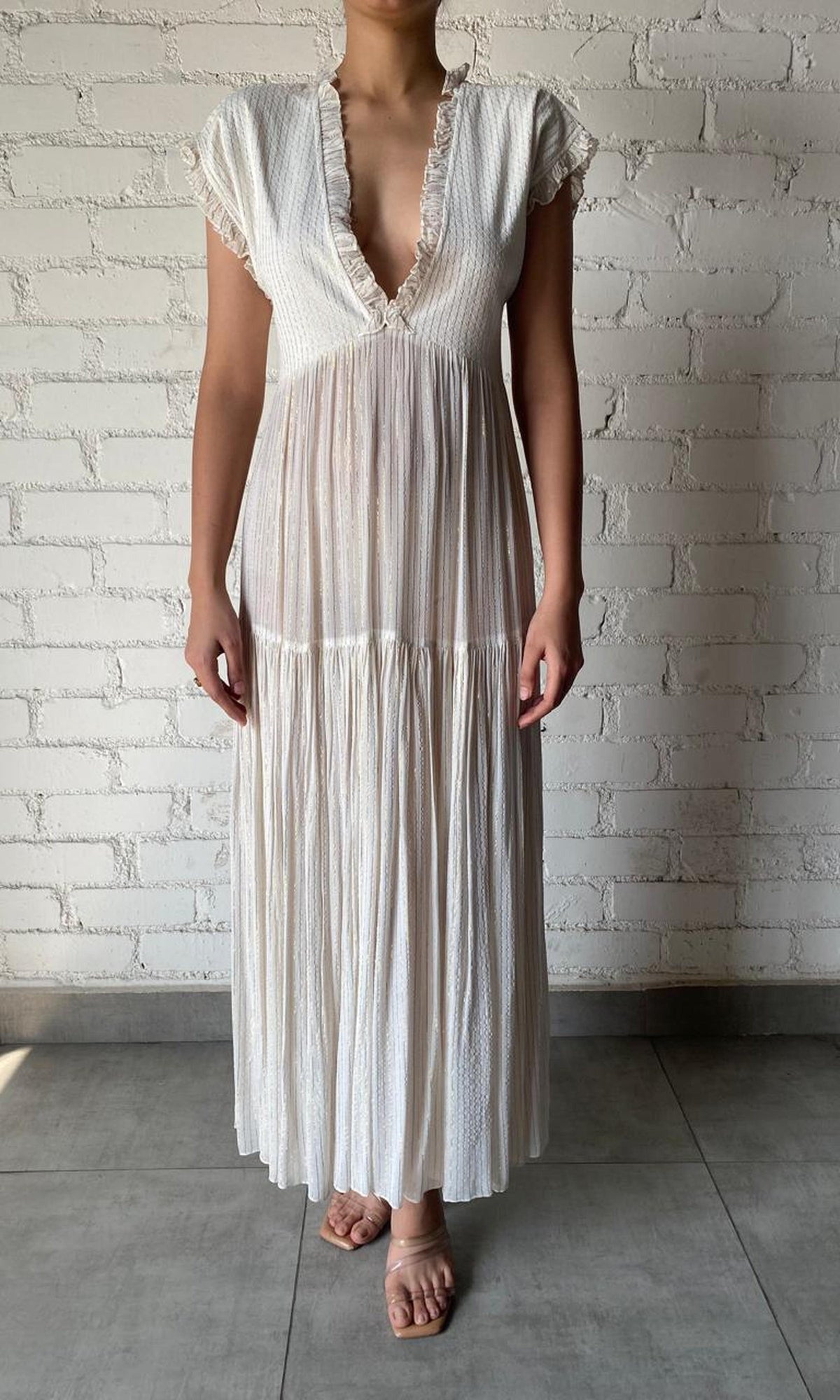 Womens | Inv Viscose Georgette Lurex Long Dress | White