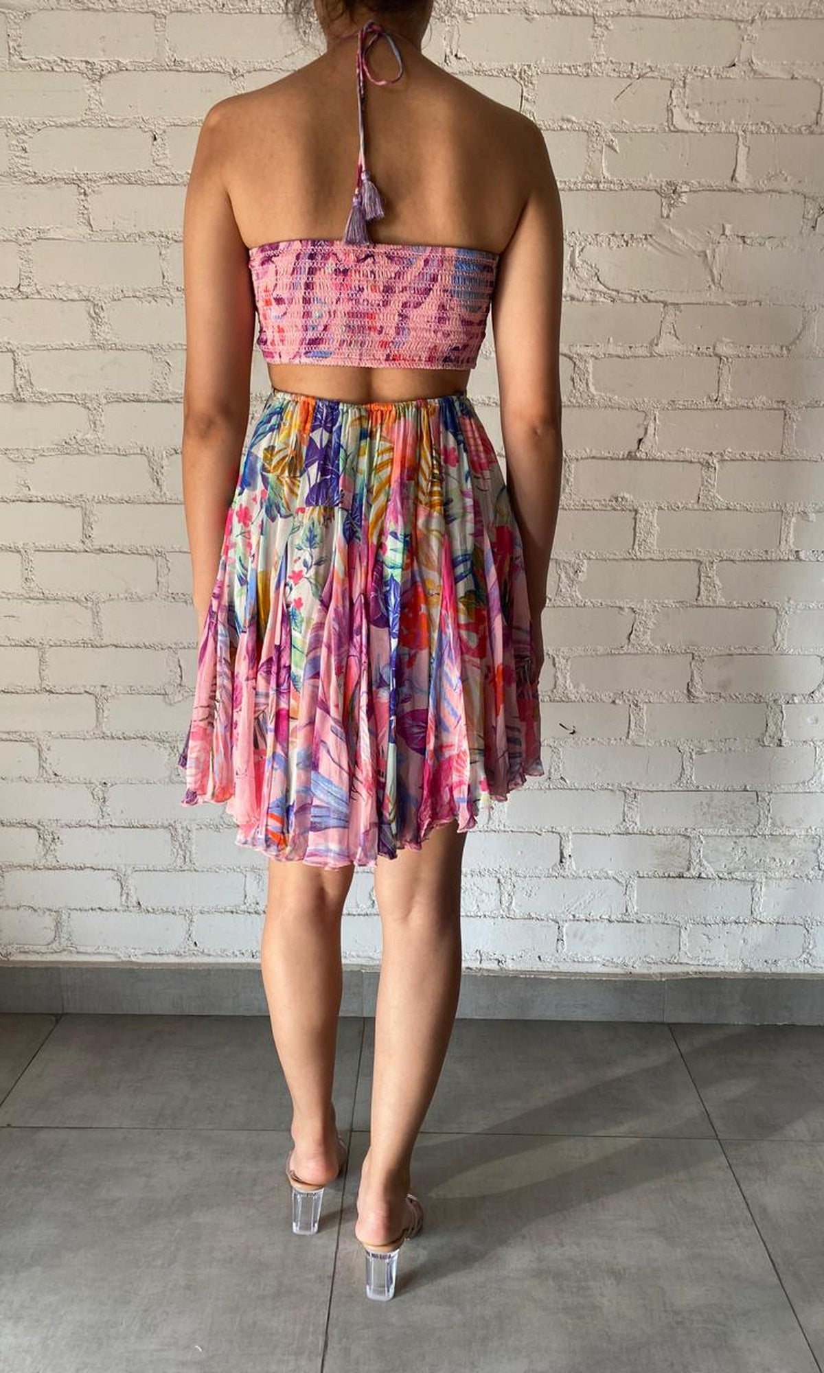 Womens | Inv Viscose Chiffon Shiort Dress | Multi Floral Print