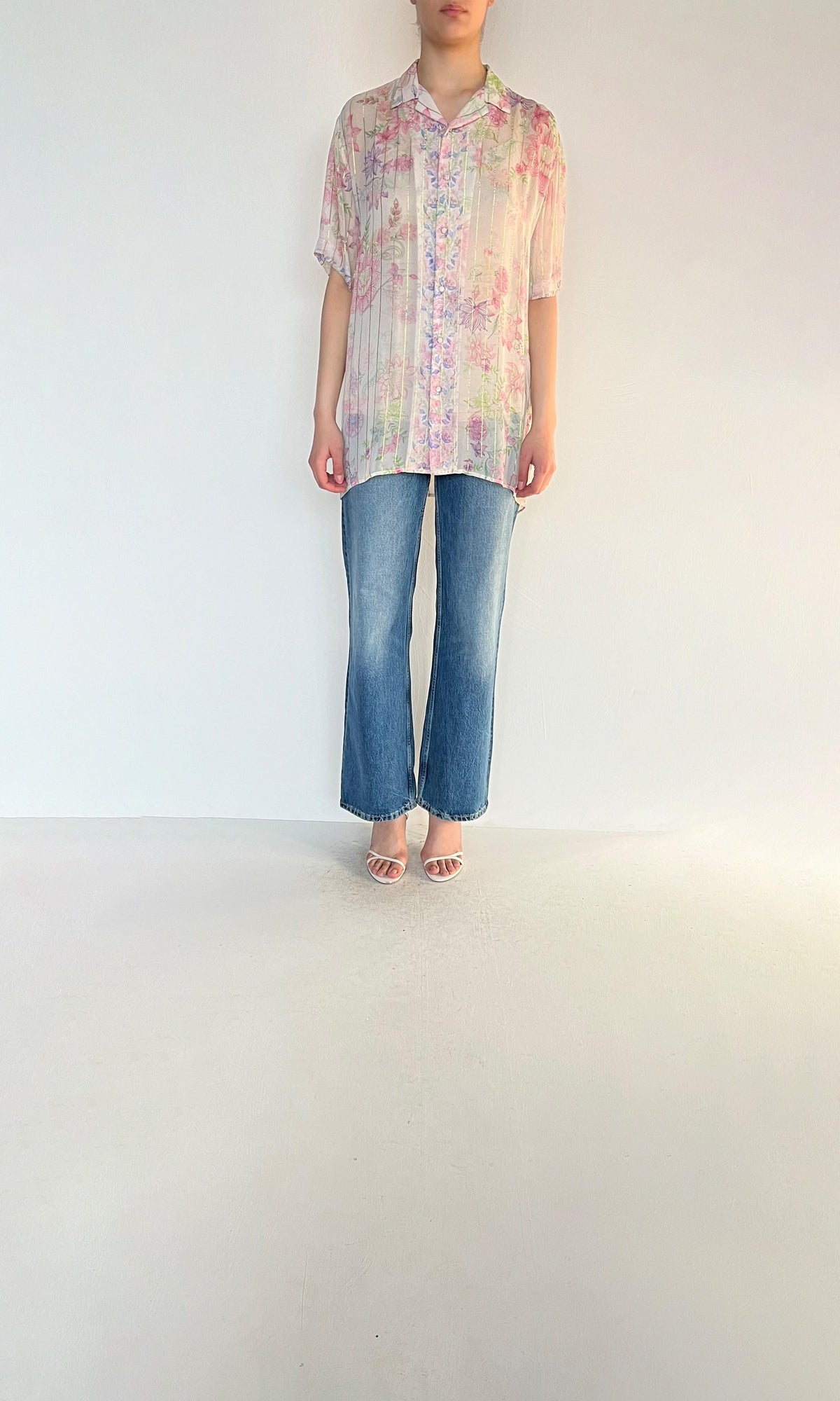 Womens | Inv Viscose Georgette Golden Stripe Shirt | Off White