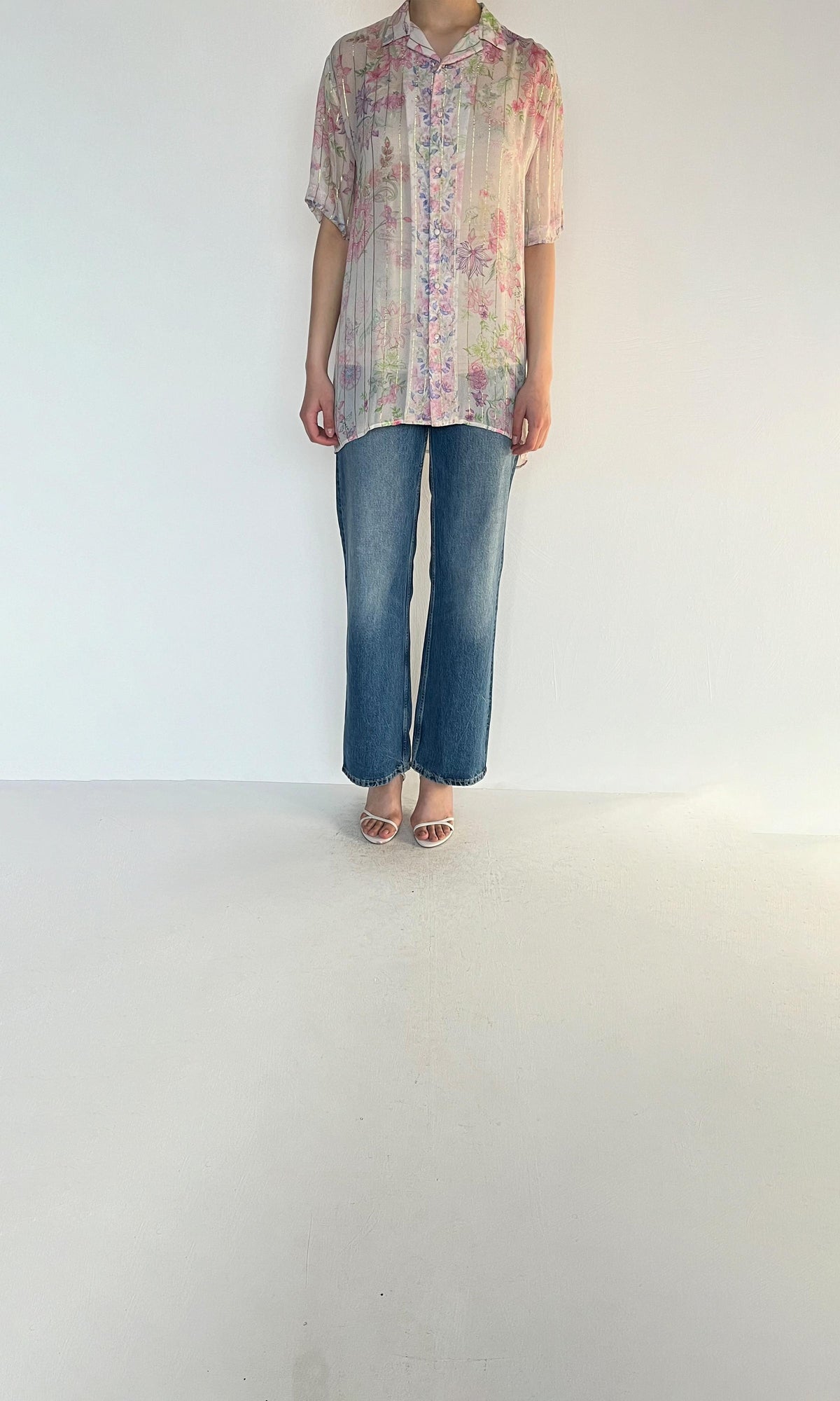 Womens | Inv Viscose Georgette Golden Stripe Shirt | Off White