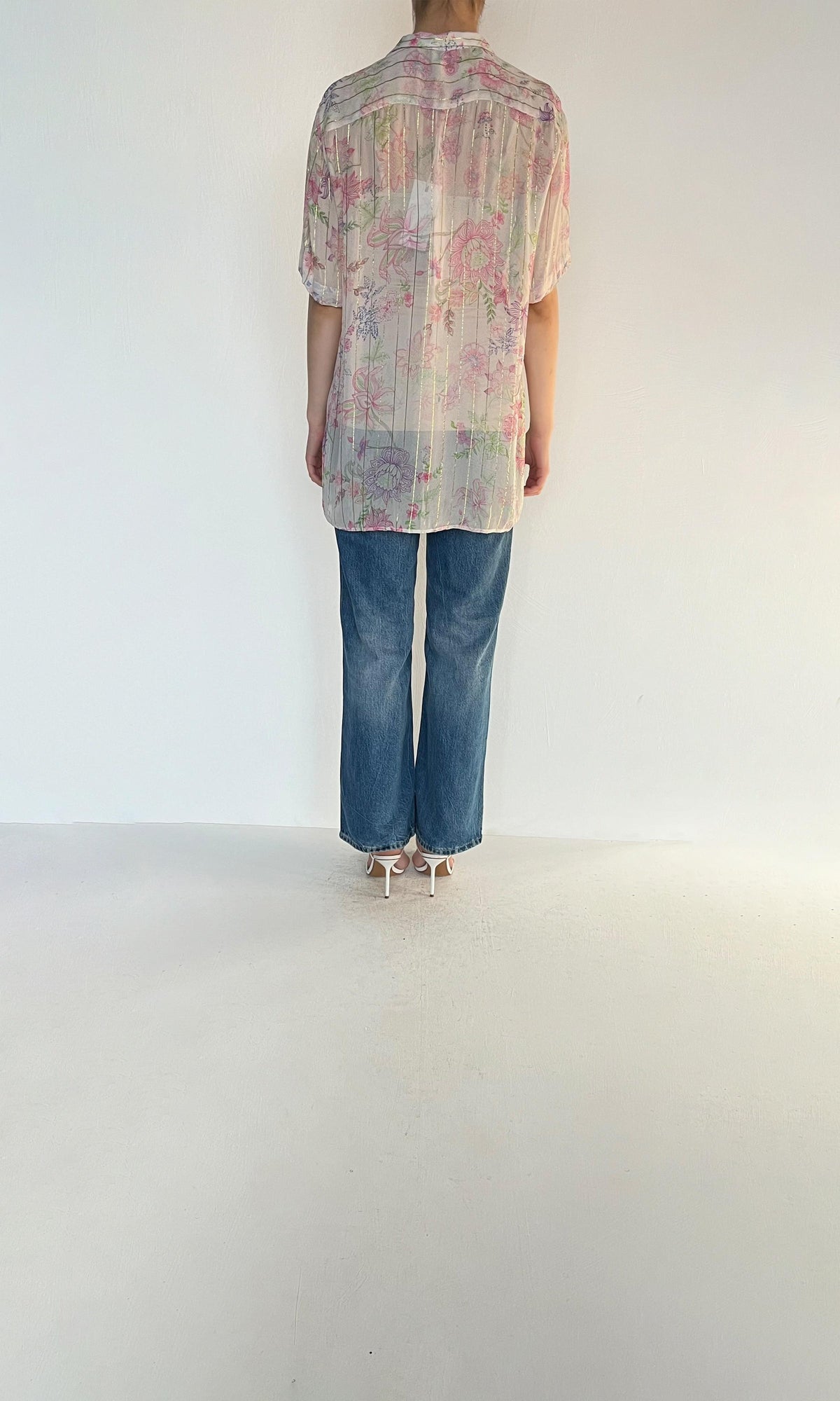 Womens | Inv Viscose Georgette Golden Stripe Shirt | Off White