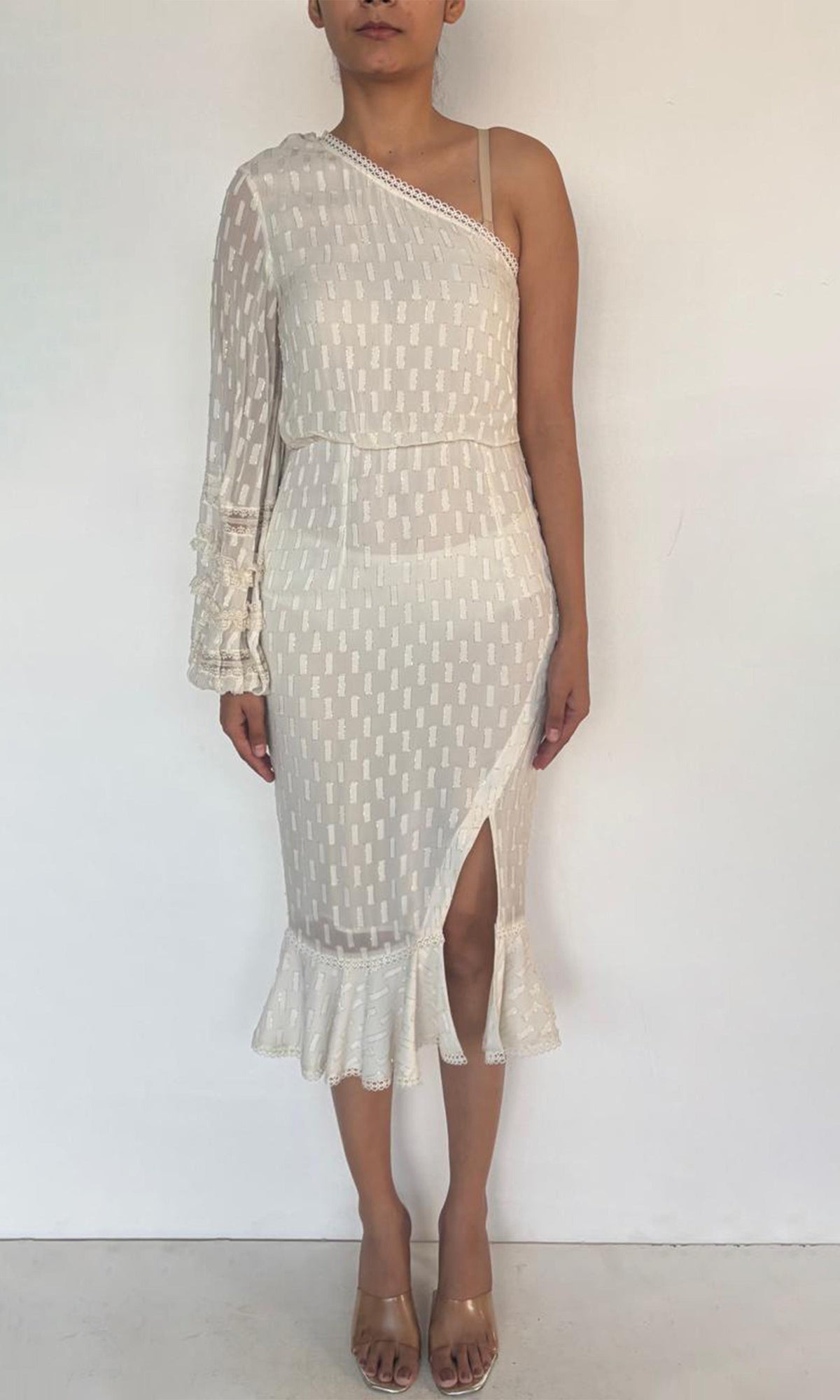Hemant And Nandita | Inv Viscose Georgette Lurex Midi Dress | Wht605In25-White