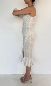 Hemant And Nandita | Inv Viscose Georgette Lurex Midi Dress | Wht605In25-White
