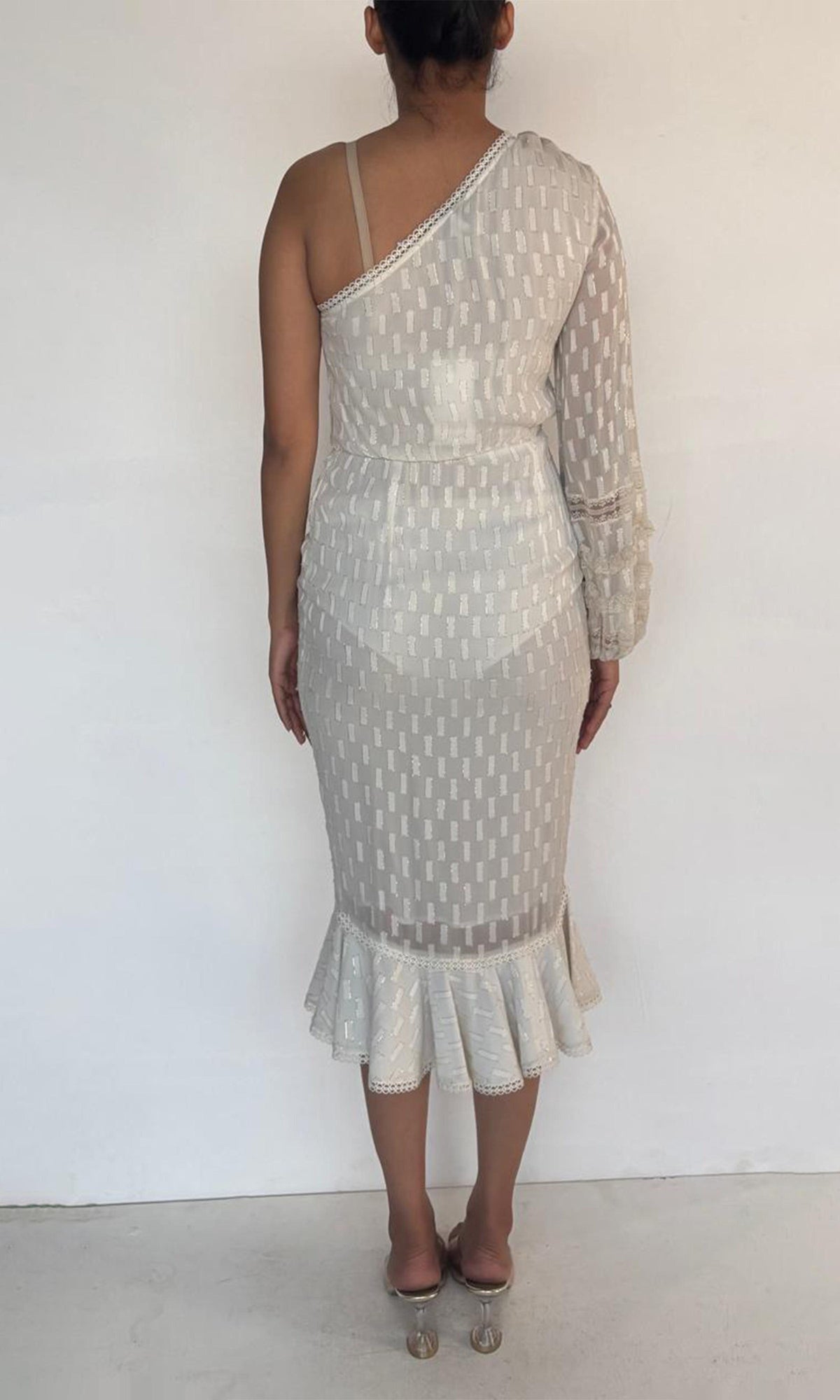 Hemant And Nandita | Inv Viscose Georgette Lurex Midi Dress | Wht605In25-White