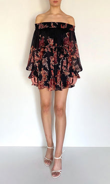 Hemant And Nandita | Johi Viscose Flat Chiffon Smocked Mini Dress | Black