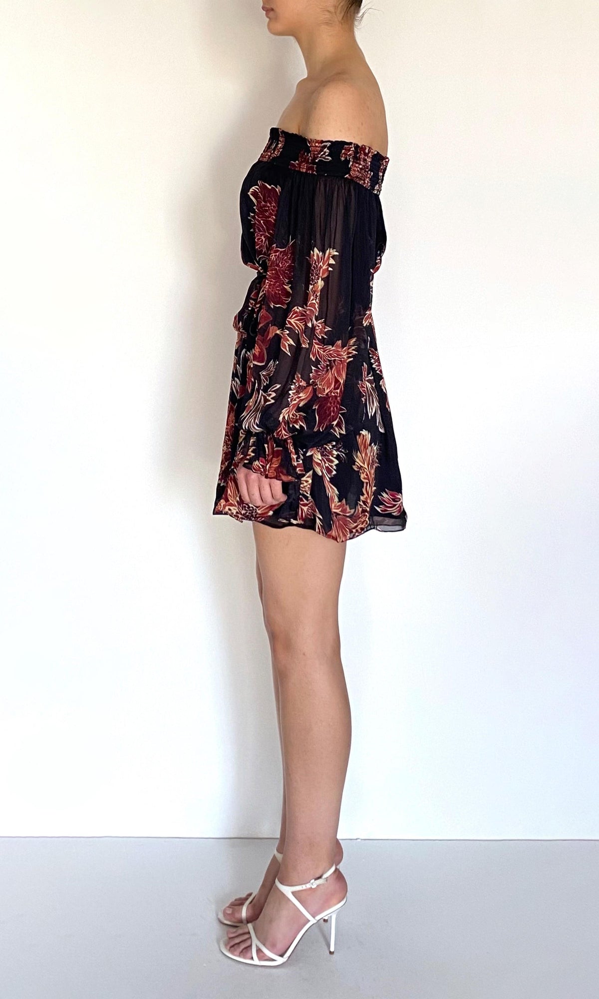 Hemant And Nandita | Johi Viscose Flat Chiffon Smocked Mini Dress | Black