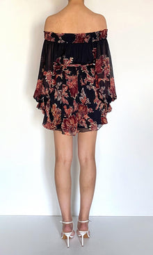 Hemant And Nandita | Johi Viscose Flat Chiffon Smocked Mini Dress | Black