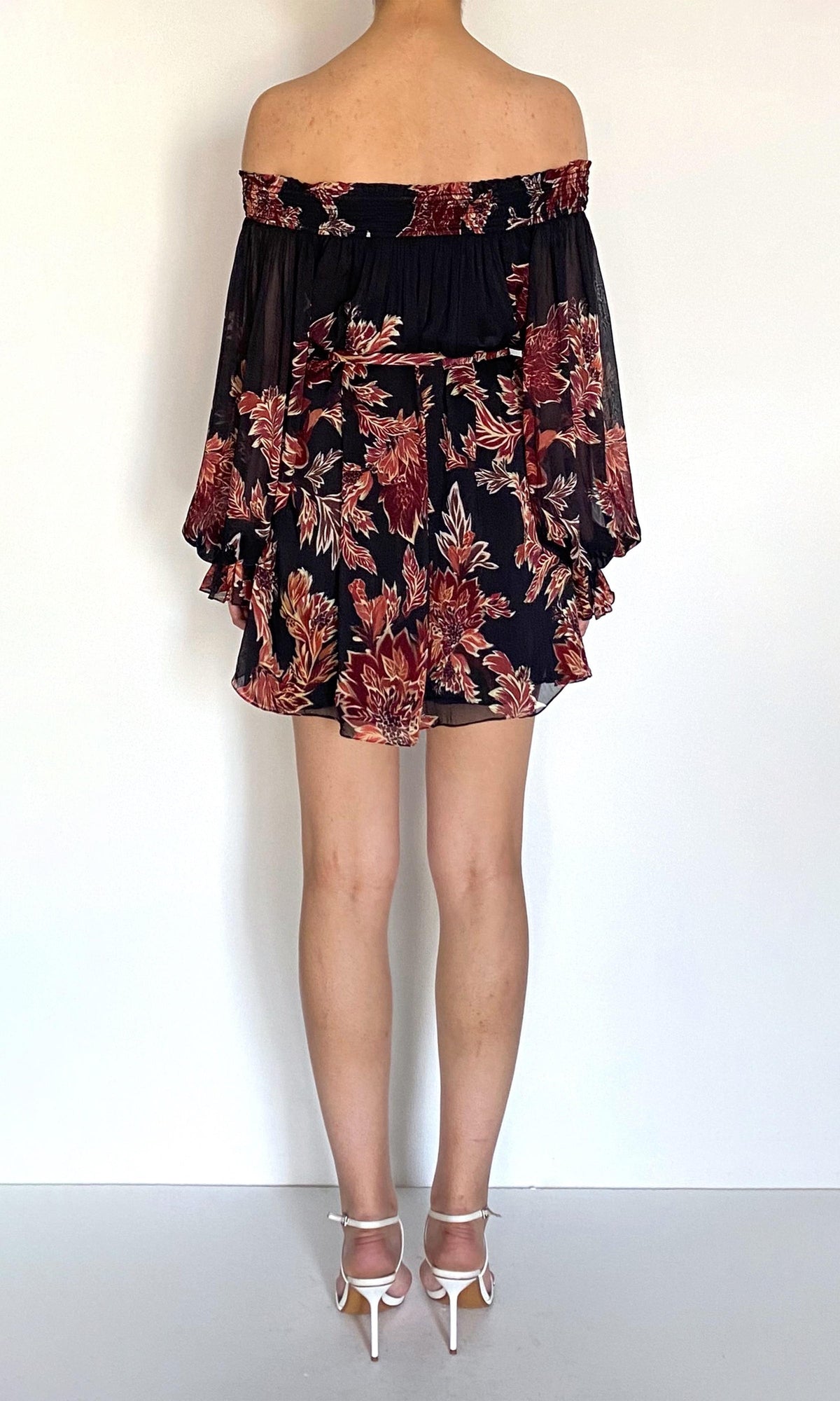 Hemant And Nandita | Johi Viscose Flat Chiffon Smocked Mini Dress | Black