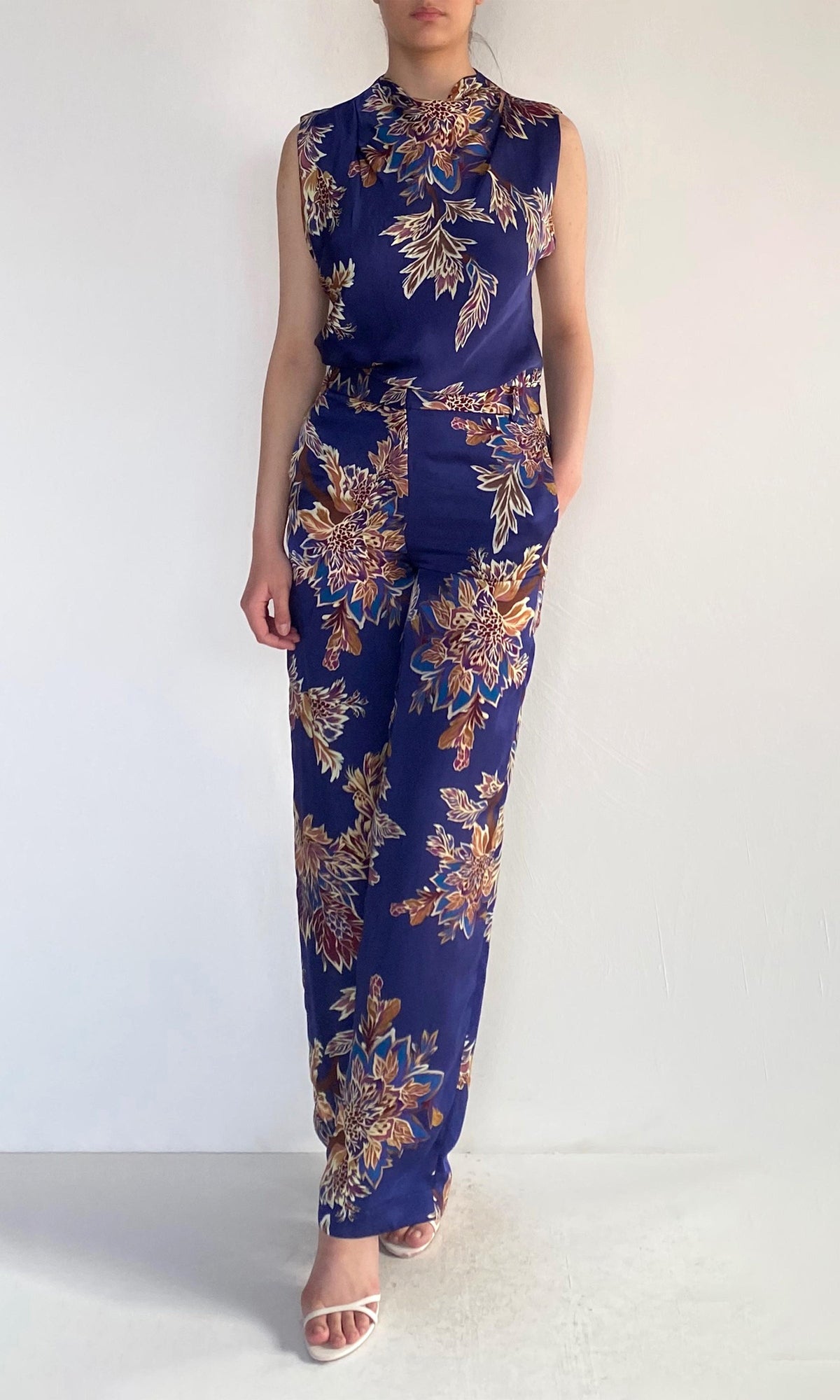 Womens | Leela Viscose Satin Straight Pants | Midnight Blue
