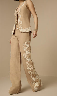 Hemant And Nandita | Mihi Linen Cotton Straight Pants With Buckle Belt | Brown Off White