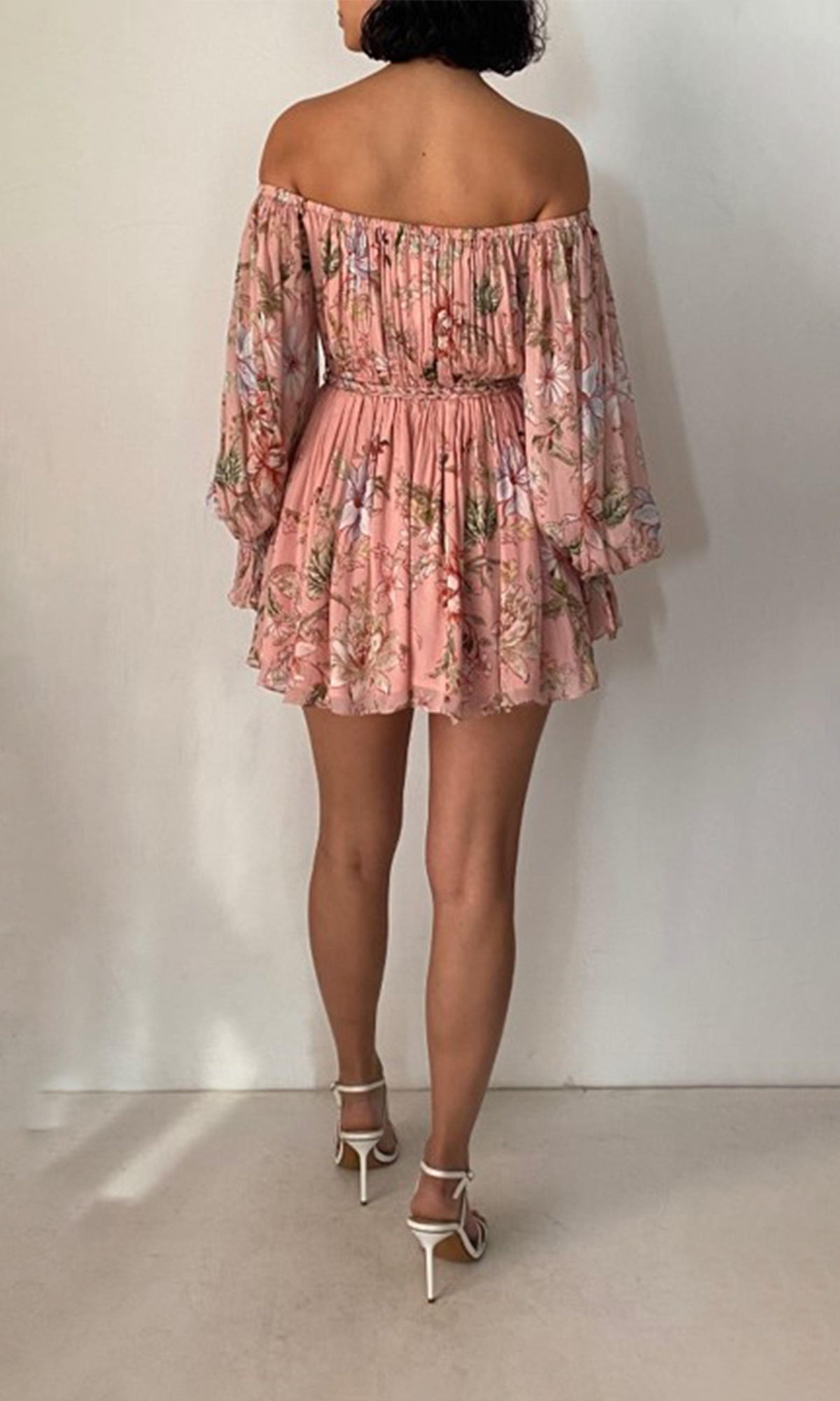 Womens | Mina Viscose Crinkle Chiffon Romper With Belt | Peach Floral