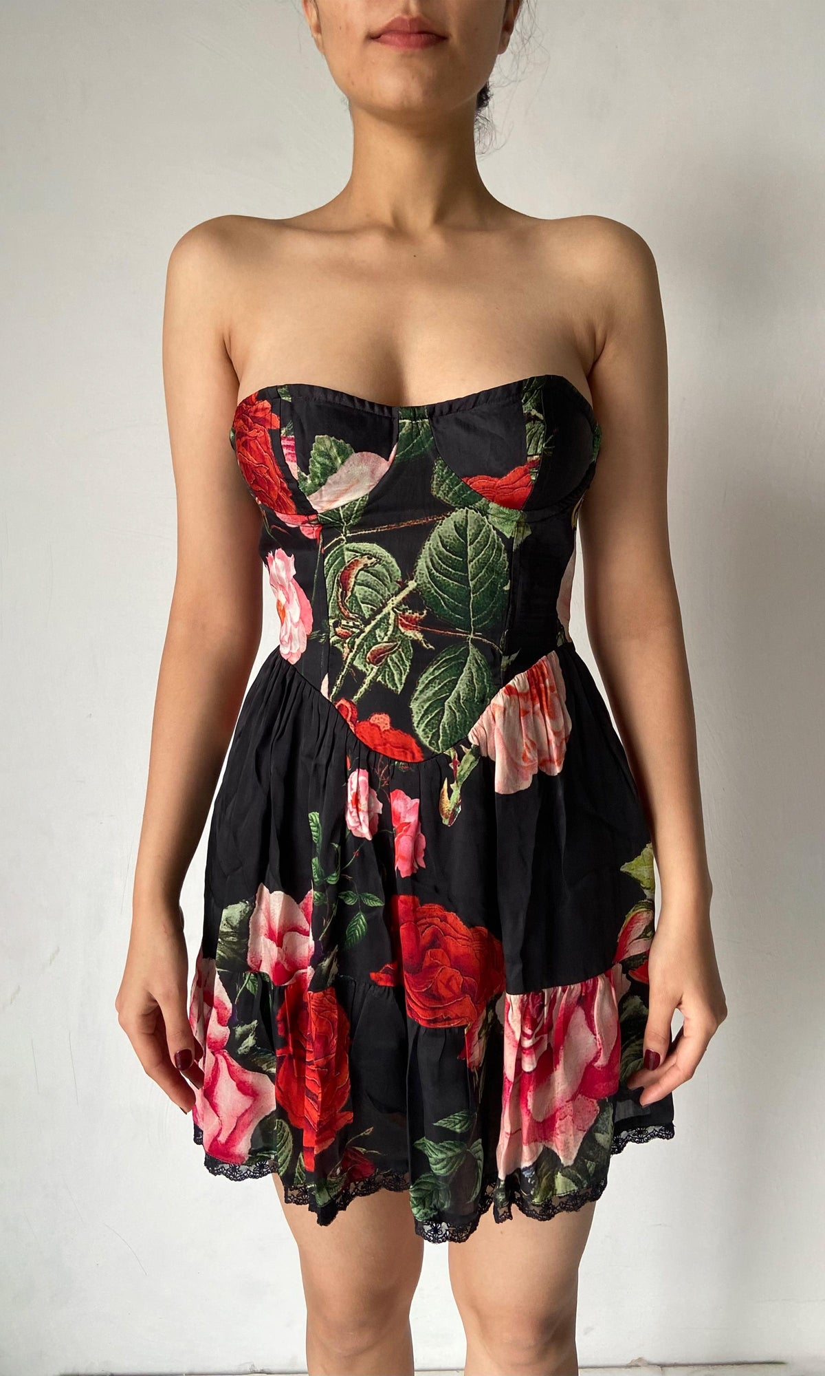 Womens | Maaz Viscose Satin Short Dress | Black Multi