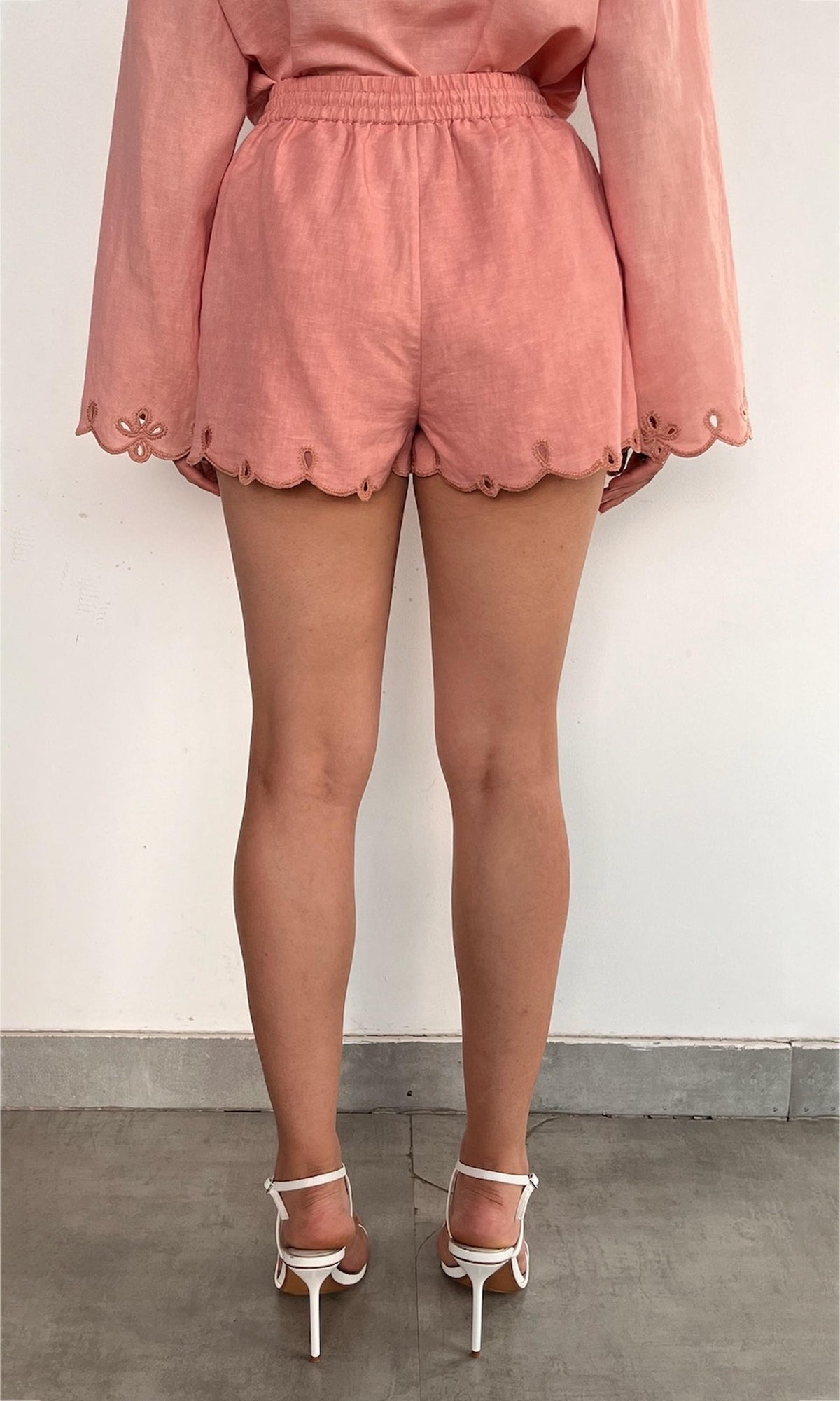 Hemant And Nandita | Nain Linen Cotton Waist Elasticated Shorts | Coral