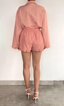 Hemant And Nandita | Nain Linen Cotton Waist Elasticated Shorts | Coral