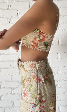 Womens | Nava Cotton Schiffli Flared Pants With Buckle Belt | Beige