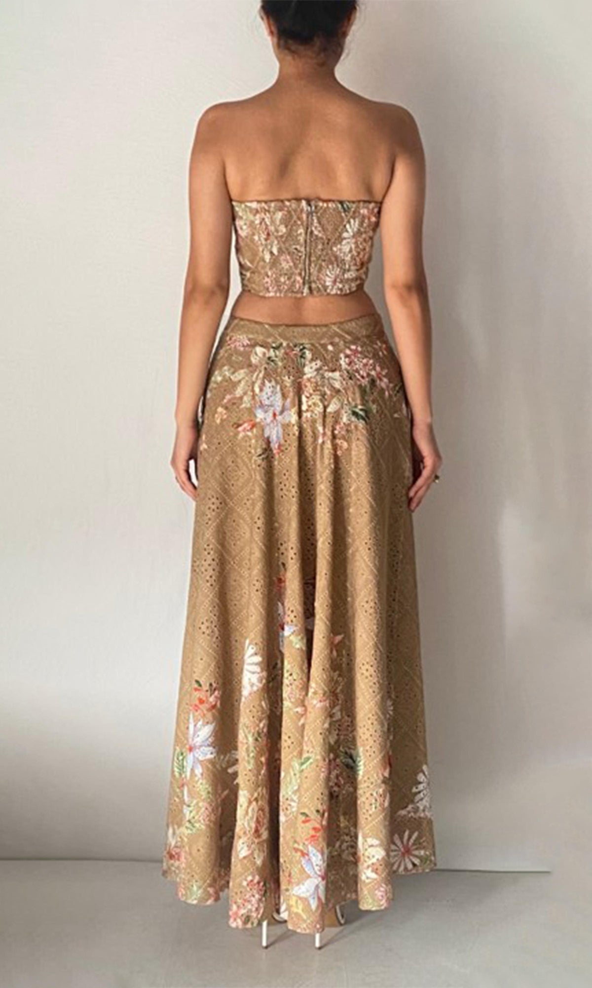 Womens | Nava Cotton Schiffli Long Skirt | Beige