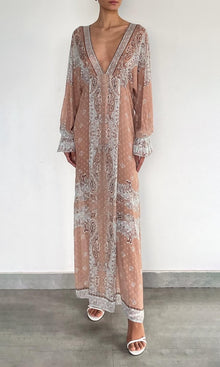 Womens | Navi Viscose Georgette Boota Kaftan With Printed Slip | Blue Brown