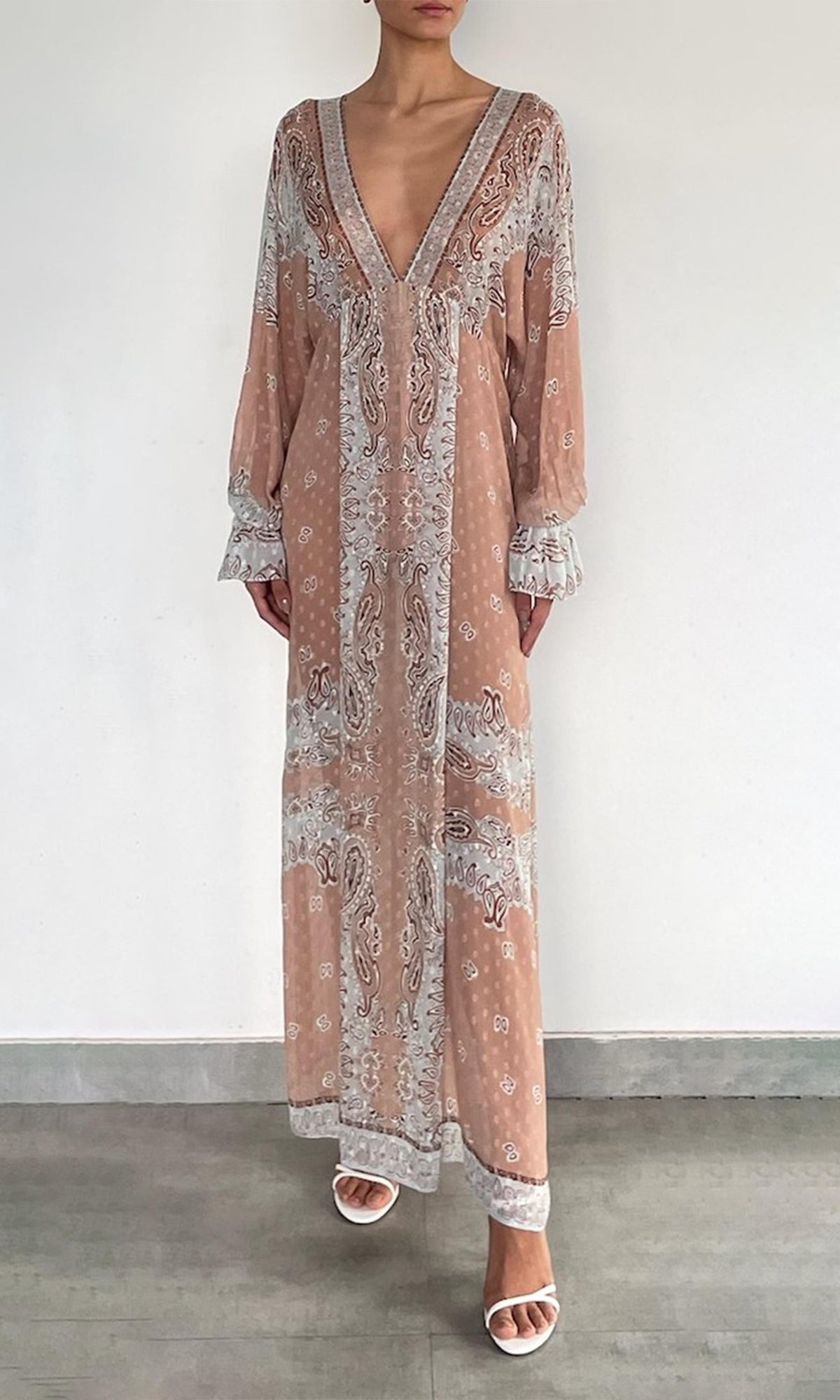 Womens | Navi Viscose Georgette Boota Kaftan With Printed Slip | Blue Brown