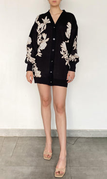 Womens | Niru Jacquard Cotton Short Cardigan | Black Multi