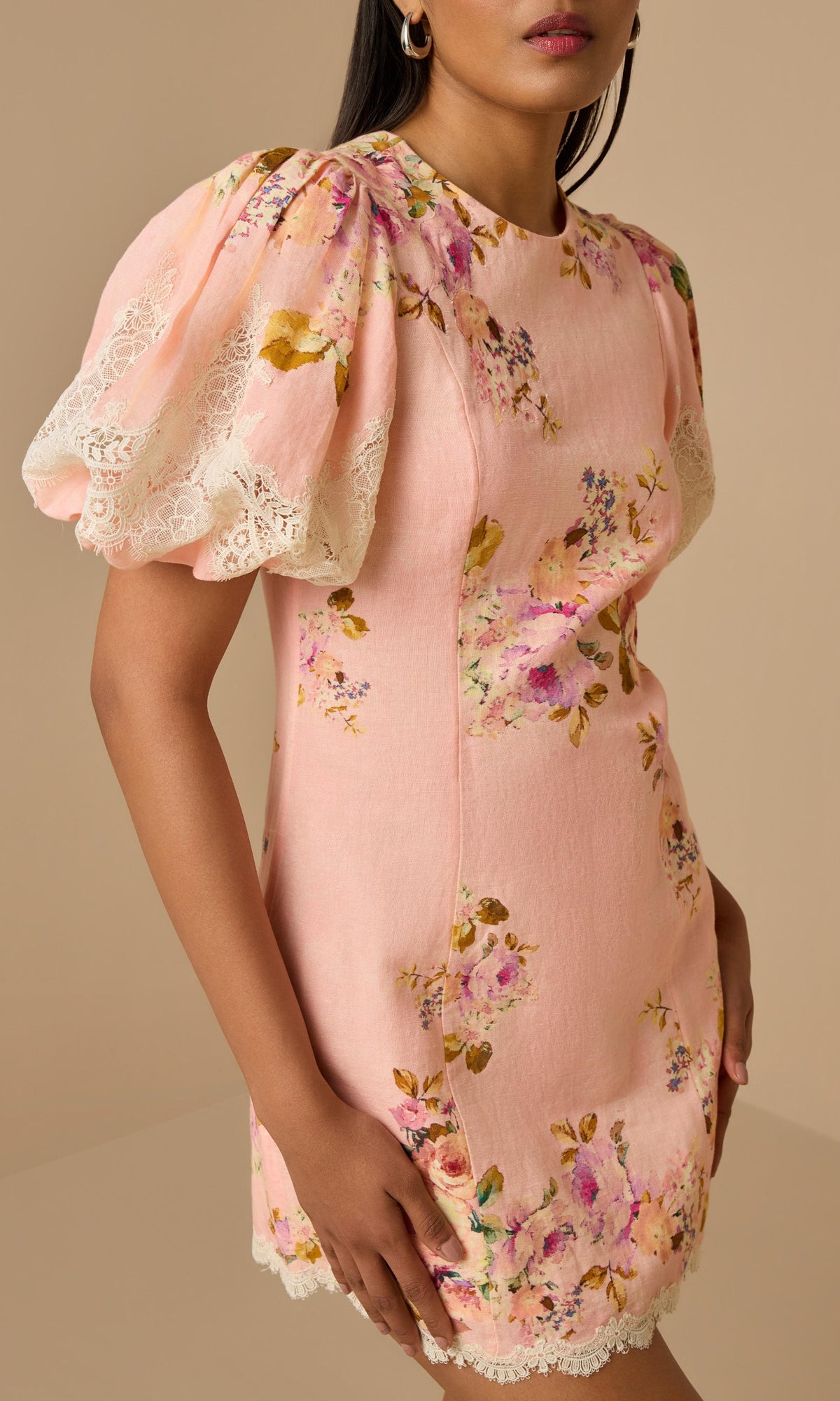 Womens | Niva Linen Cotton Mini Dress | Pink Floral