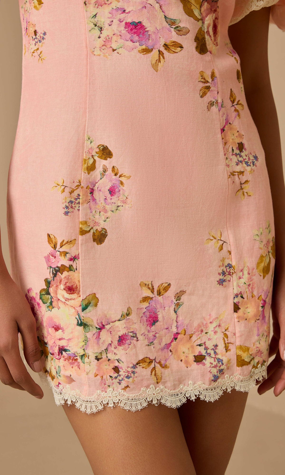 Womens | Niva Linen Cotton Mini Dress | Pink Floral