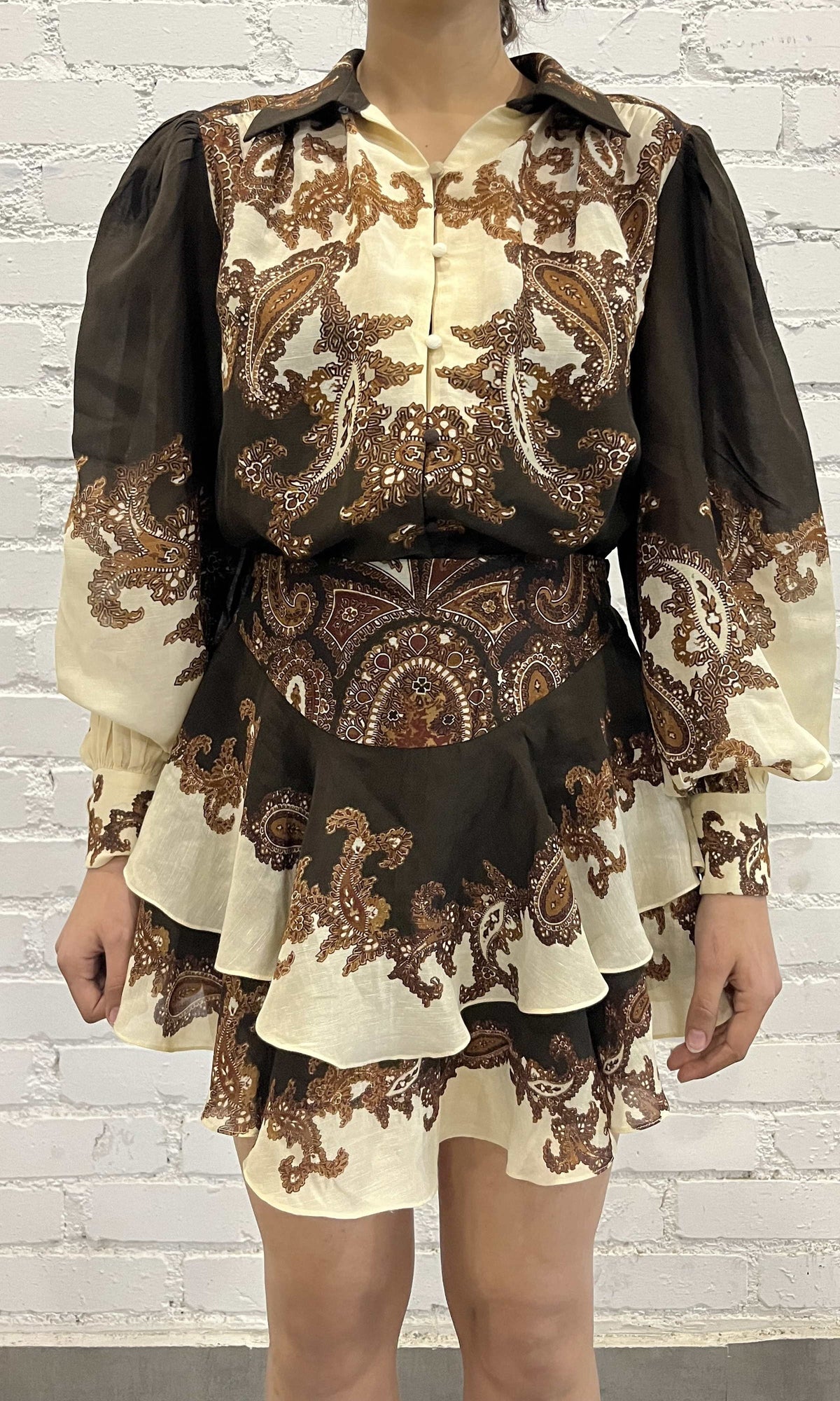 Hemant And Nandita | Omya Viscose Georgette Jacquard Short Skirt | Brown Multi
