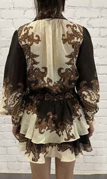 Hemant And Nandita | Omya Viscose Georgette Jacquard Short Skirt | Brown Multi