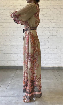 Hemant And Nandita | Omya Viscose Georgette Stripe Lurex Shirt Dress With Slip And Belt | Pink Paisely