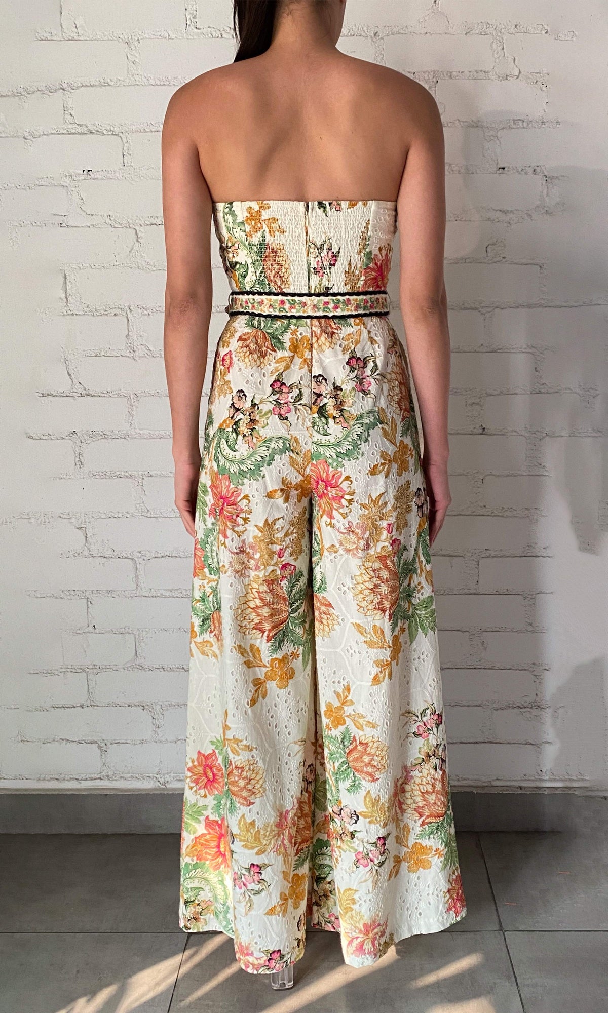 Womens | Pahi Cotton Schiffly Jumpsuit With Buckle Belt | Black Offwhite Floral