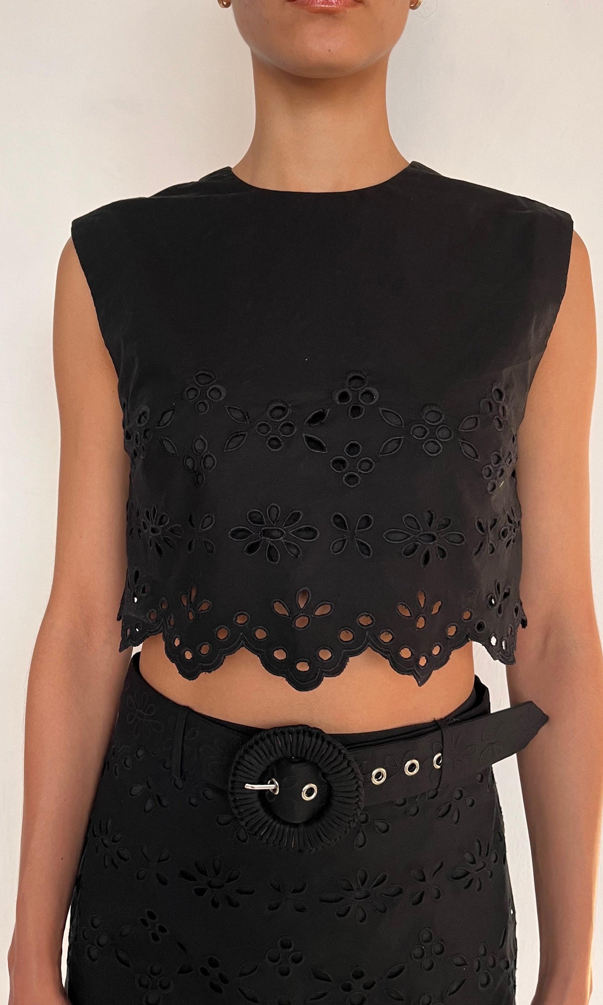 Womens | Raga Cotton Schiffli Crop Top | Black